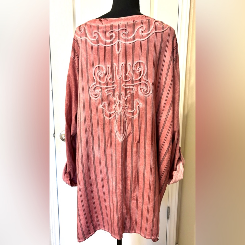 Ali Miles 3X Embroidered Pink Blouse shirt top Lagenlook Boho - Picture 12 of 14